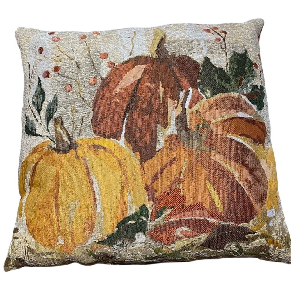 Brentwood Originals Harvest Pumpkin Autumn Throw Pillow 18”x18” Square